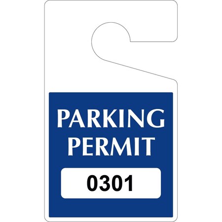 Lustre-Cal Laminated Hanging Parking Permit Dark Blue 5in x 3in  30mil Plastic Serialized 301-350, 50PK 253343301Bd0301